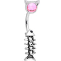 Pink Black Gem Hungry Little Kitty Cat Belly Ring