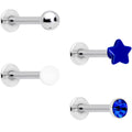 16G 3/8 Blue Gem Star Glow Internally Threaded Labret Set of 4