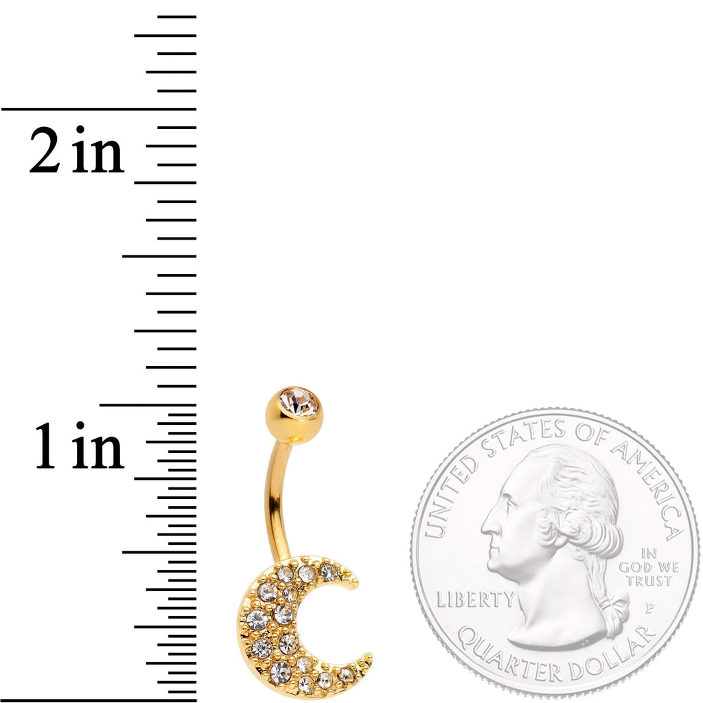 Clear Gem Gold Tone Magnificent Mystical Crescent Moon Belly Ring
