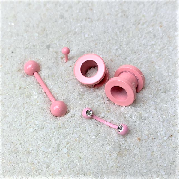 3/8 Clear Gem Pink Acrylic Over Steel Curved Eyebrow Piercing