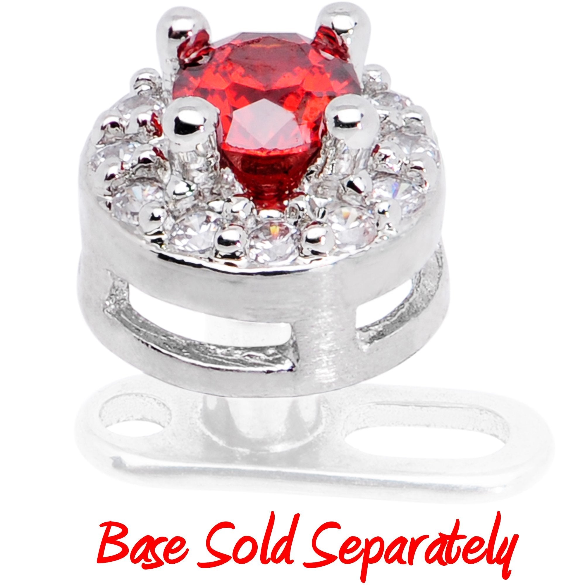 14G Clear Red CZ Two Tier Externally Threaded Dermal Anchor Top