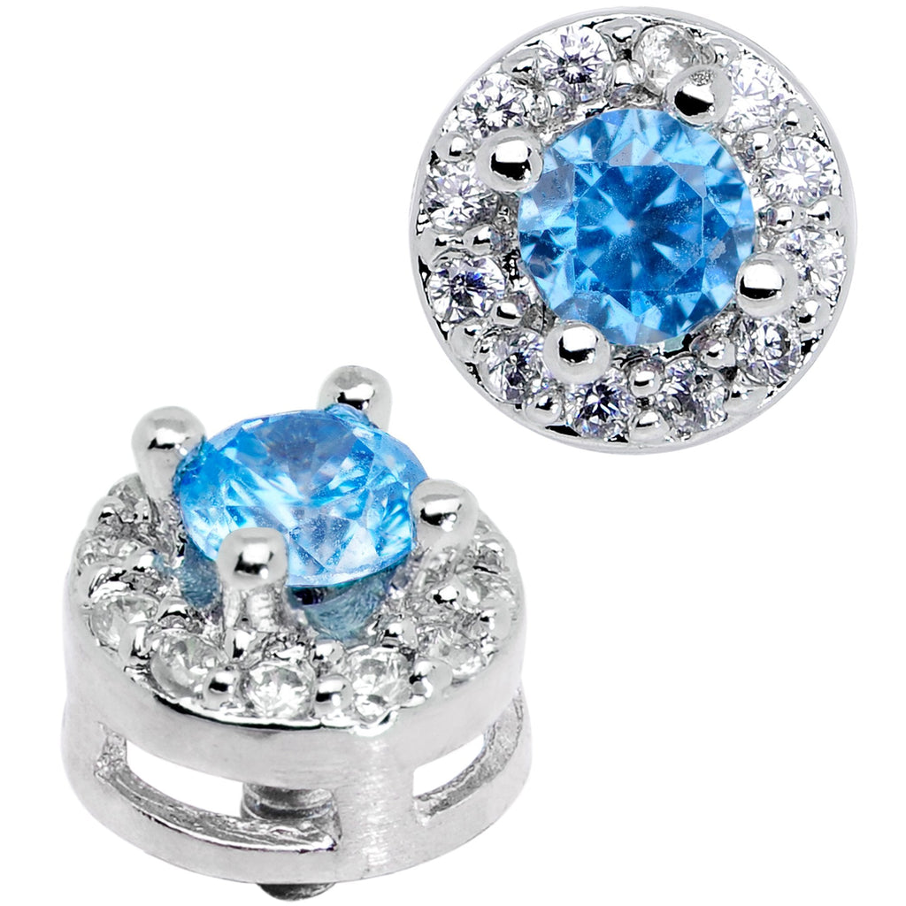 14G Light Blue CZ Two Tier Externally Threaded Dermal Anchor Top