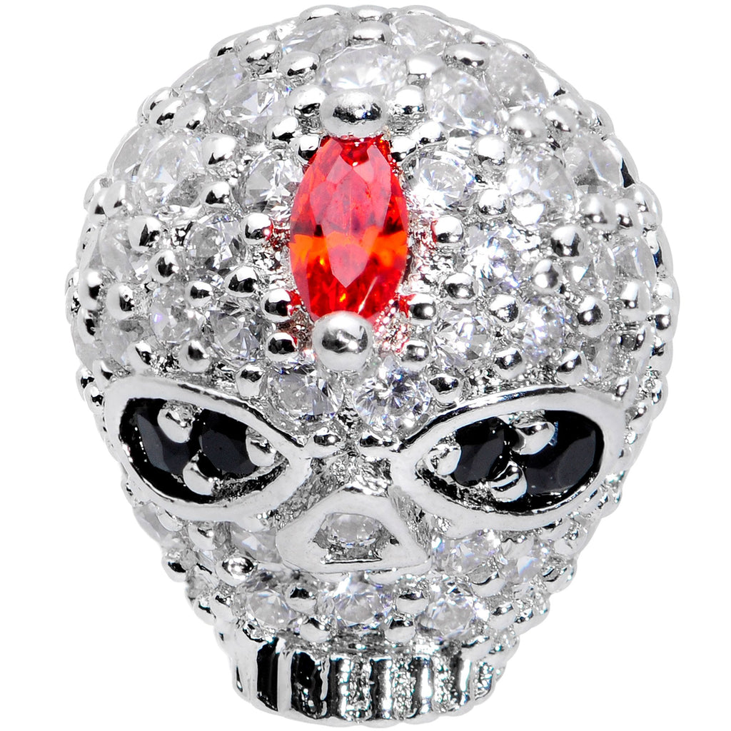 16G 1/4 Clear Red CZ Gem Punk Skull Labret Monroe Tragus
