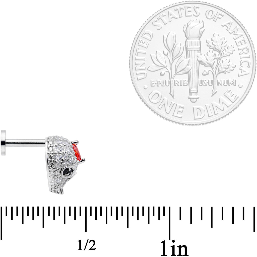 16G 1/4 Clear Red CZ Gem Punk Skull Labret Monroe Tragus
