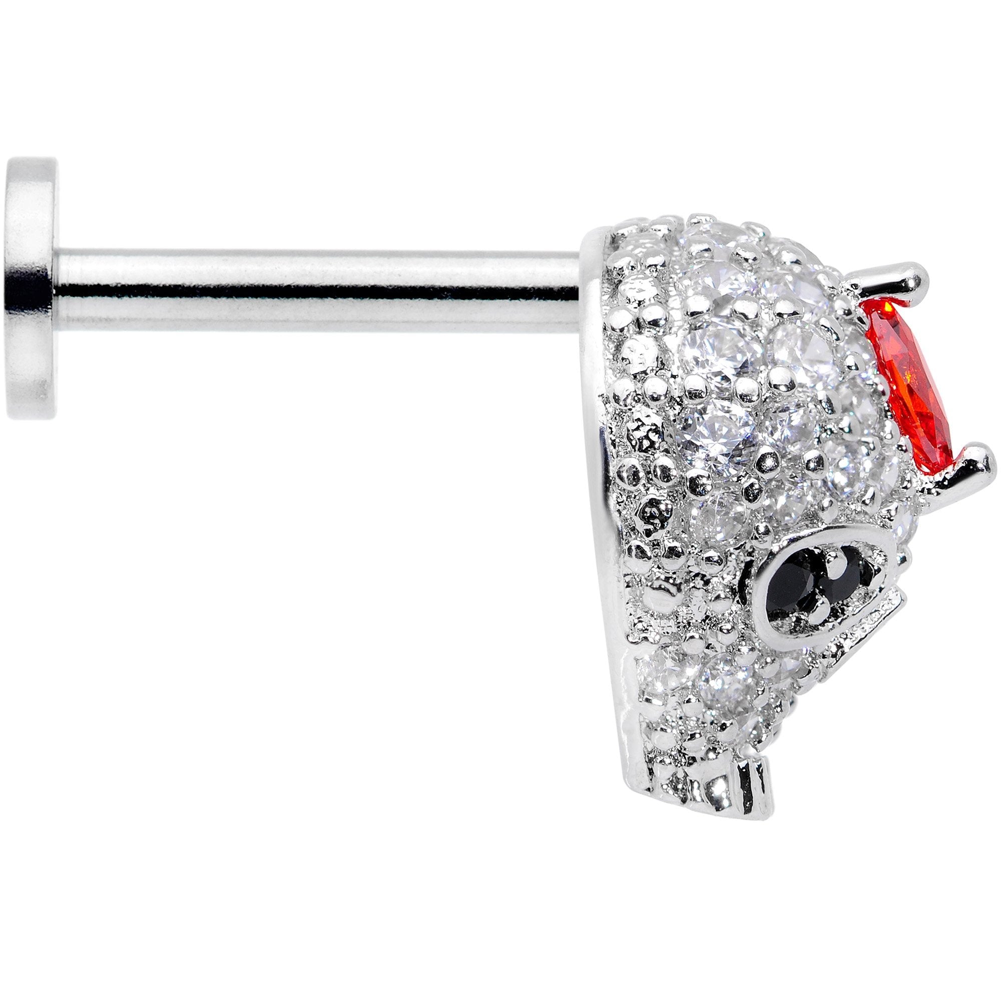 16G 5/16 Clear Red CZ Gem Punk Skull Labret Monroe Tragus