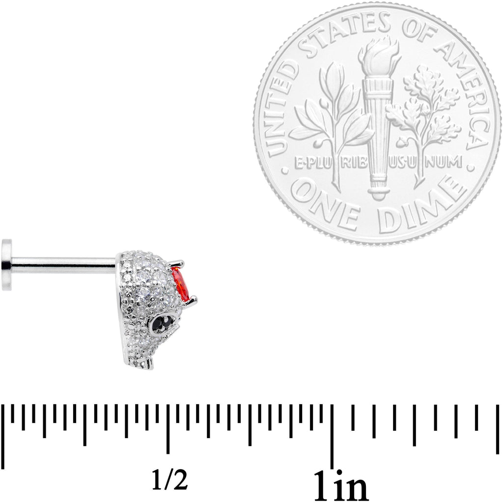 16G 5/16 Clear Red CZ Gem Punk Skull Labret Monroe Tragus