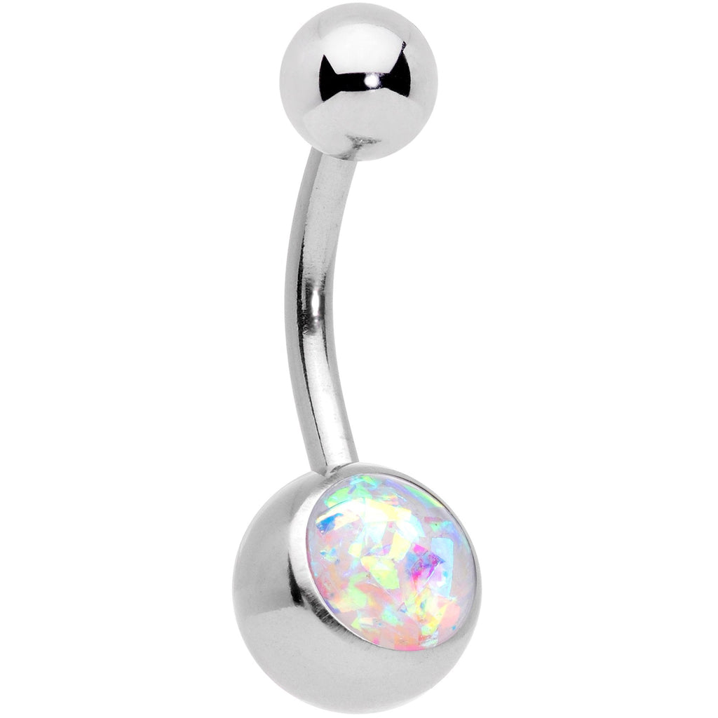 Clear Aurora Gem White Faux Opal Daffodil Belly Ring Set of 3