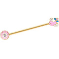 14G Clear Gem Gold Tone Pink Bird Flower Industrial Barbell 38mm