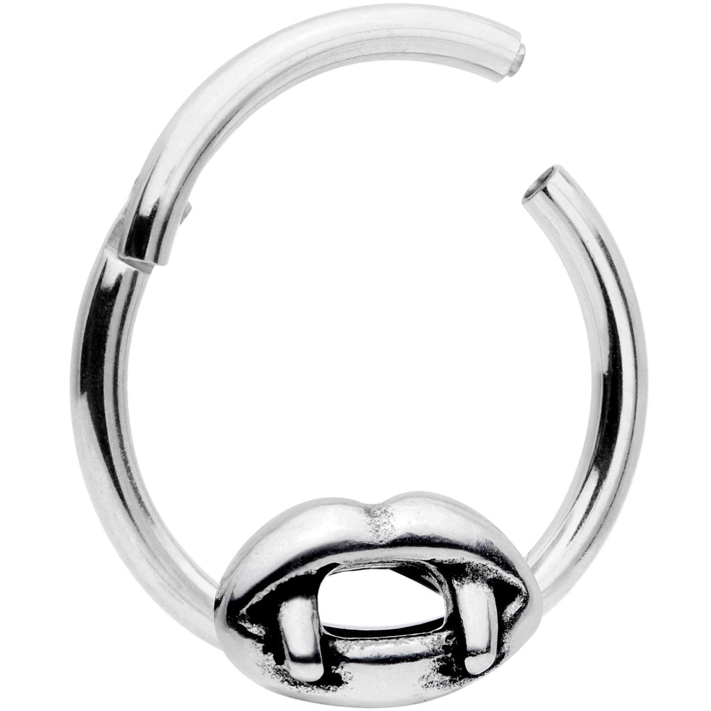 16G 3/8 Halloween Vampires Kiss Fangs Hinged Segment Ring