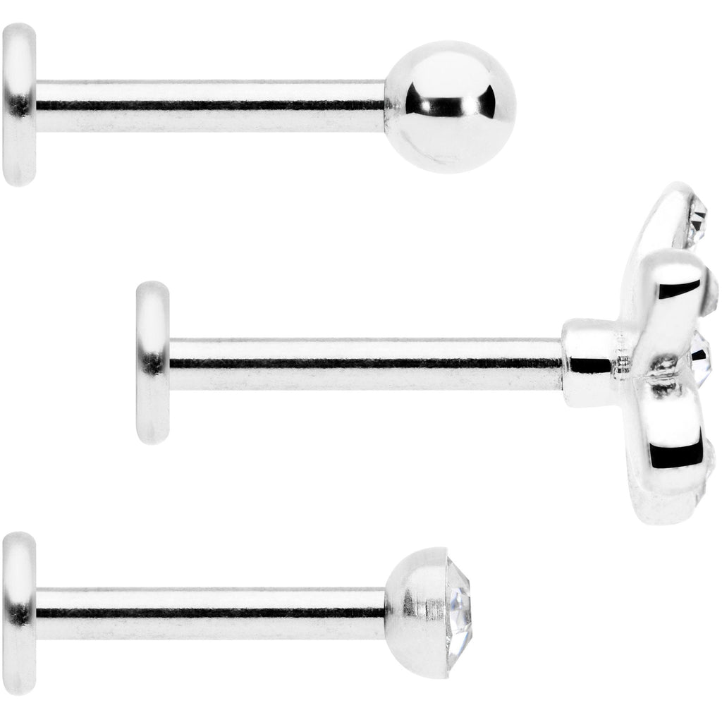 16G 5/16 Clear Gem White Flower Labret Set of 3