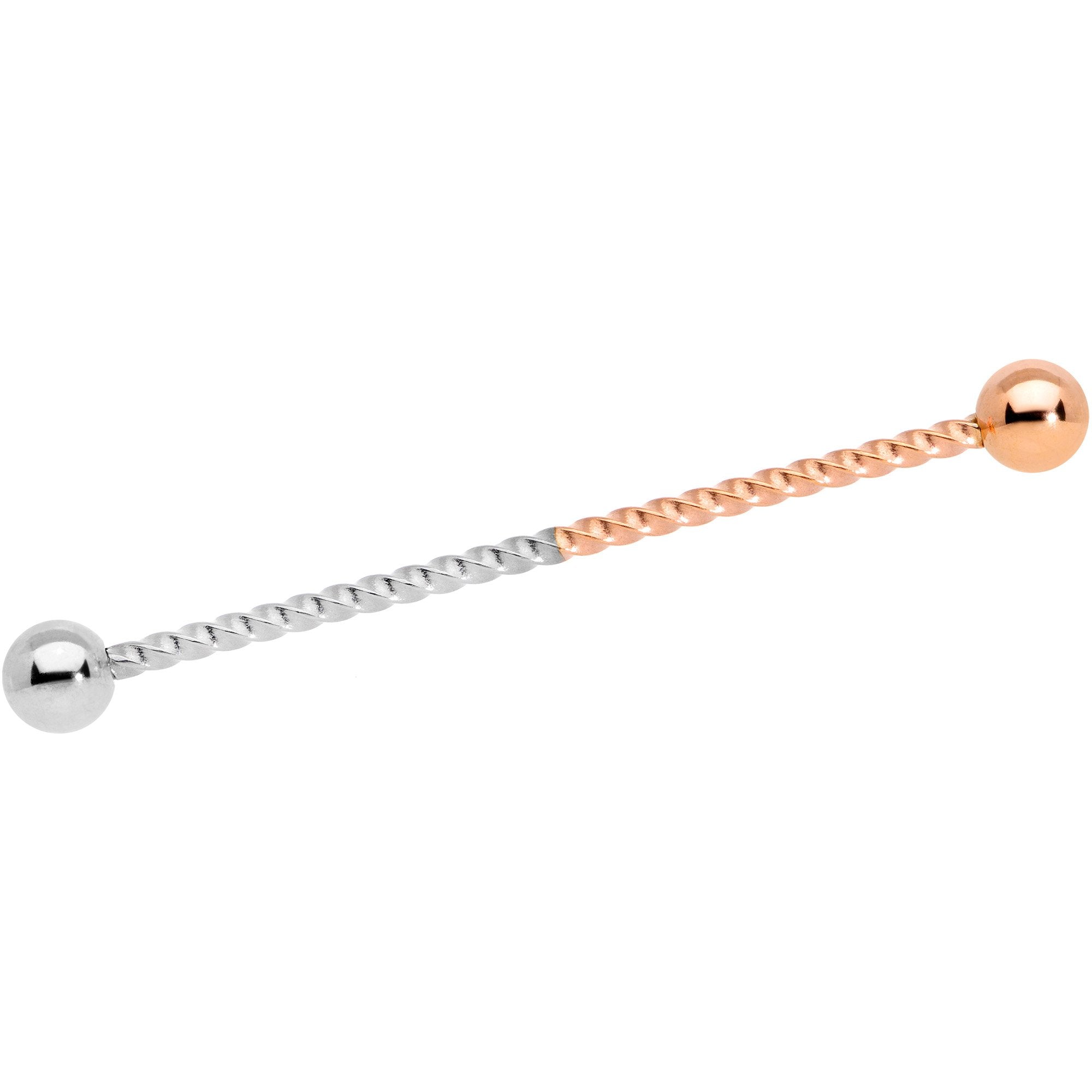 14G Rose Gold Tone Steel Two Tone Twisted Industrial Barbell 38mm