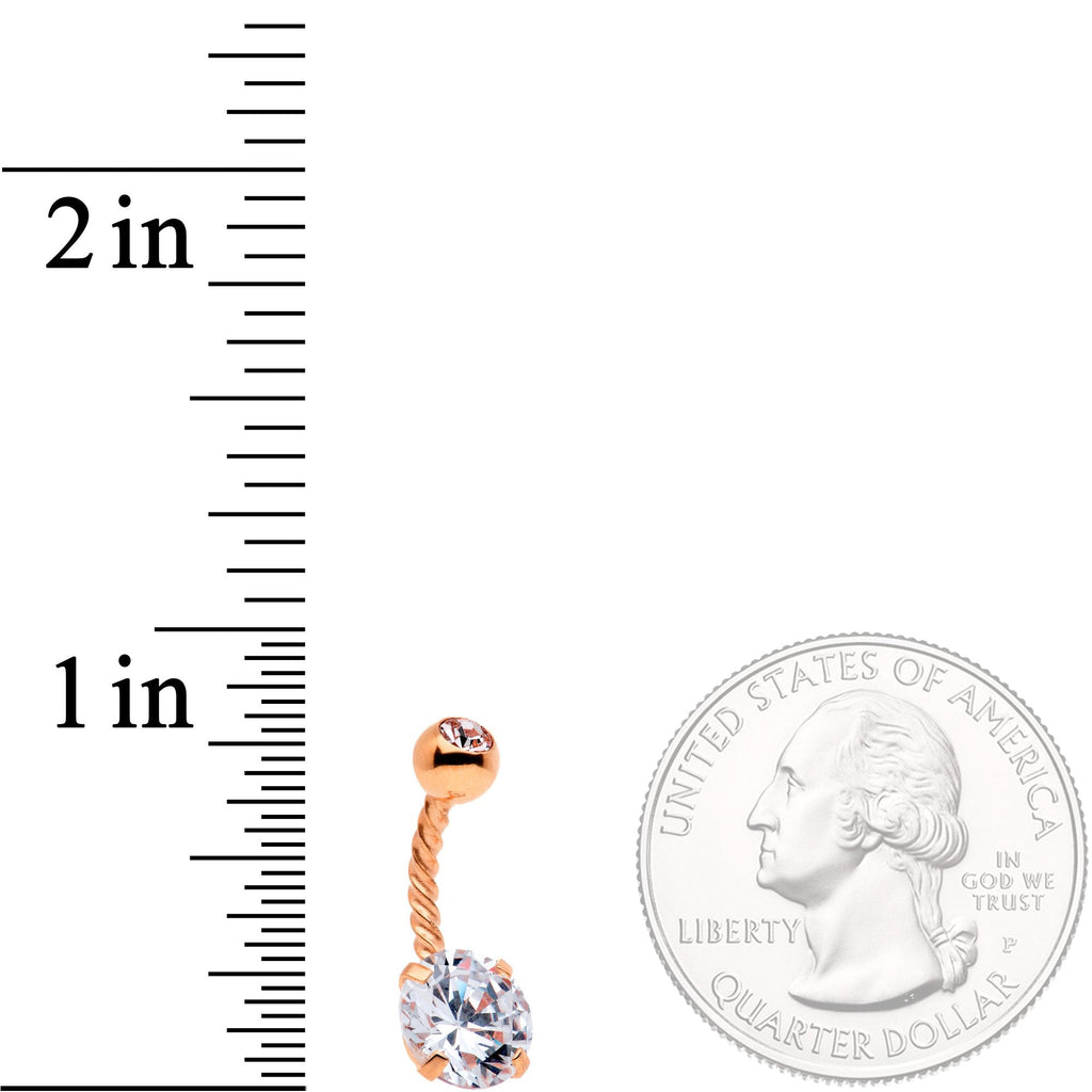 Clear Gem Rose Gold Tone Totally Twisted Belly Ring Set of 2