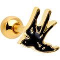 16G 1/4 Gold Tone Swallow Tattoo Black Bird Cartilage Tragus