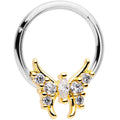 16G 3/8 Clear CZ Gold Tone Butterfly Hinged Segment Ring
