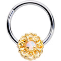 16G 3/8 White Faux Opal Lacy Flower Hinged Segment Ring