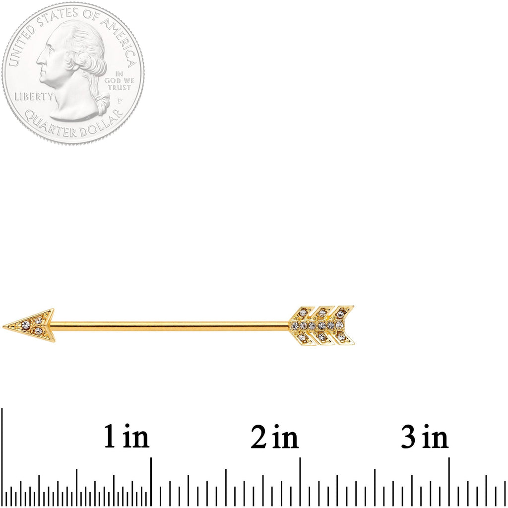 14G Clear Gem Gold Tone Flying Arrow Industrial Barbell 38mm