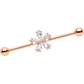14G Clear CZ Gem Rose Gold Tone Petal Industrial Barbell 38mm