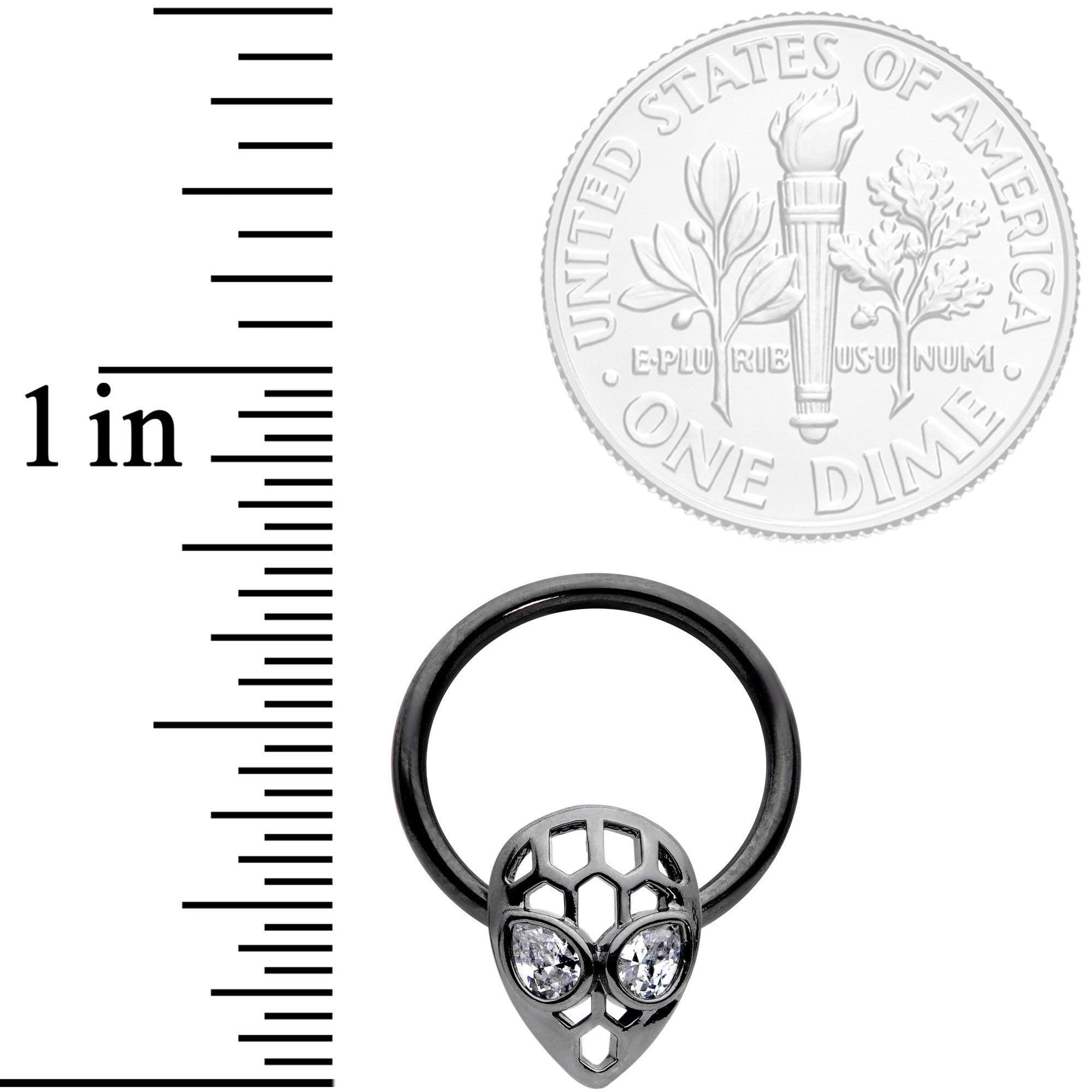 16G 3/8 Clear CZ Gem Black Openwork Alien Hinged Segment Ring