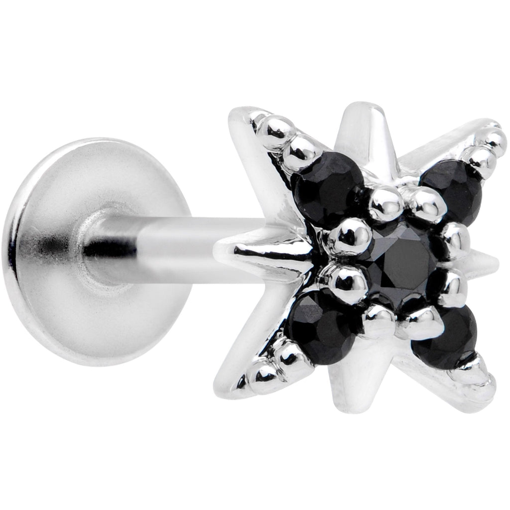 16G 5/16 Black Gem Compass Star Labret Monroe Tragus