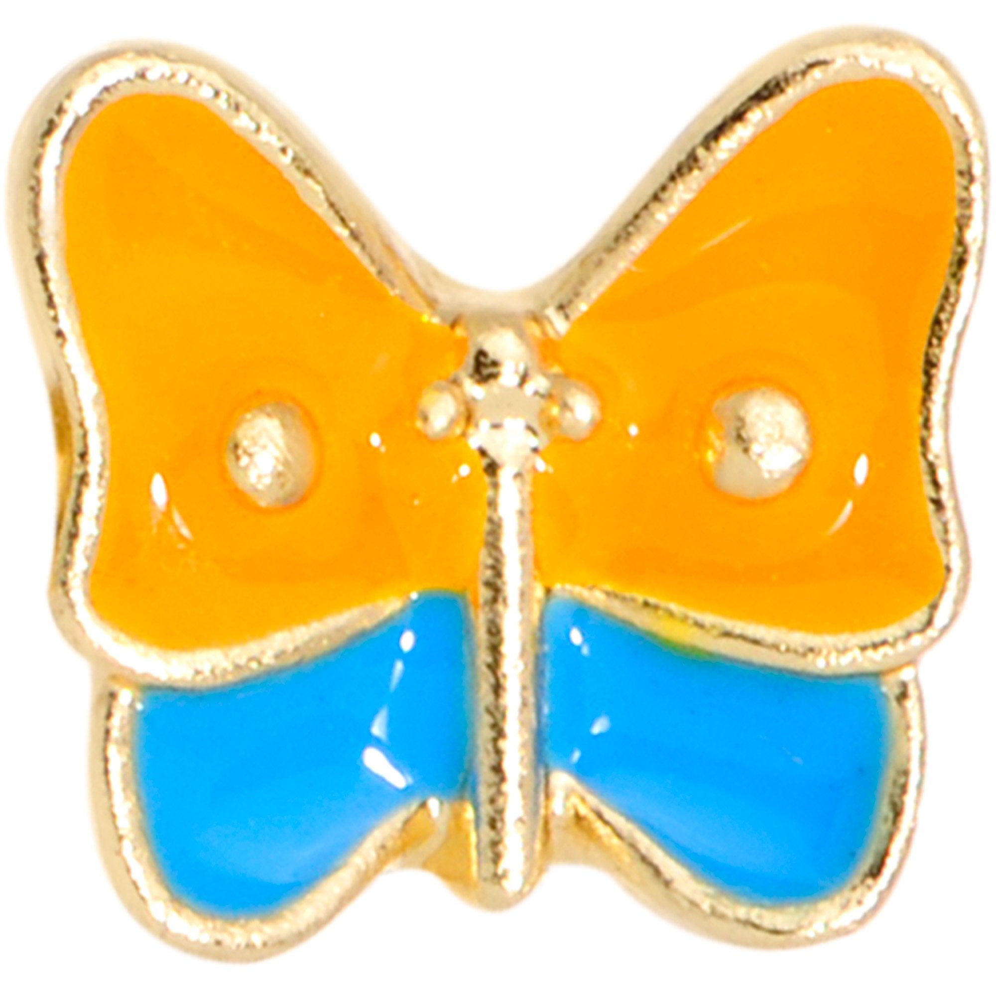 16G 1/4 Gold Tone Blue Orange Butterfly Cartilage Tragus Earring