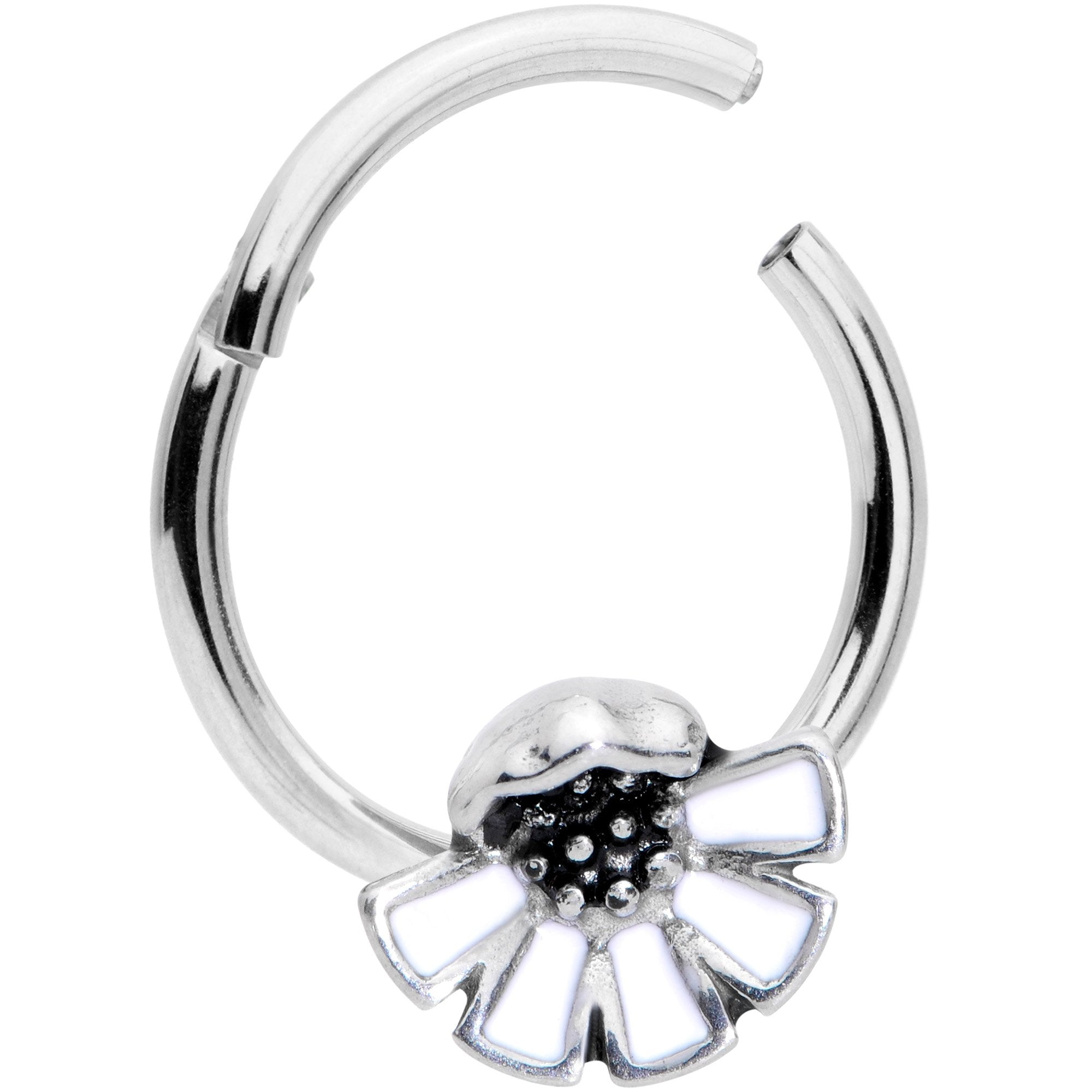 16G 3/8 White Blooming Blossom Hinged Segment Ring