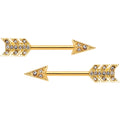 14G 9/16 Clear Gem Gold Tone Flying Arrow Barbell Nipple Ring Set