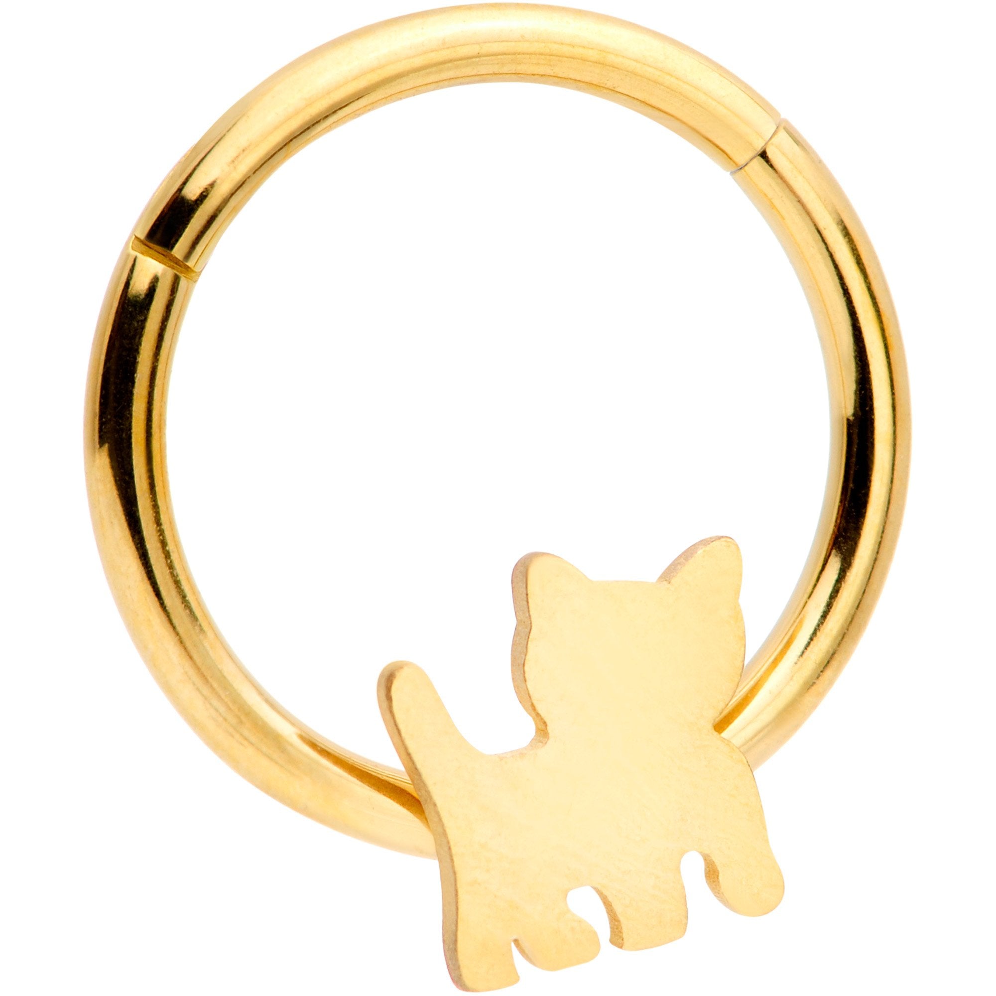 16G 3/8 Gold Tone Kitty Cat Hinged Segment Ring