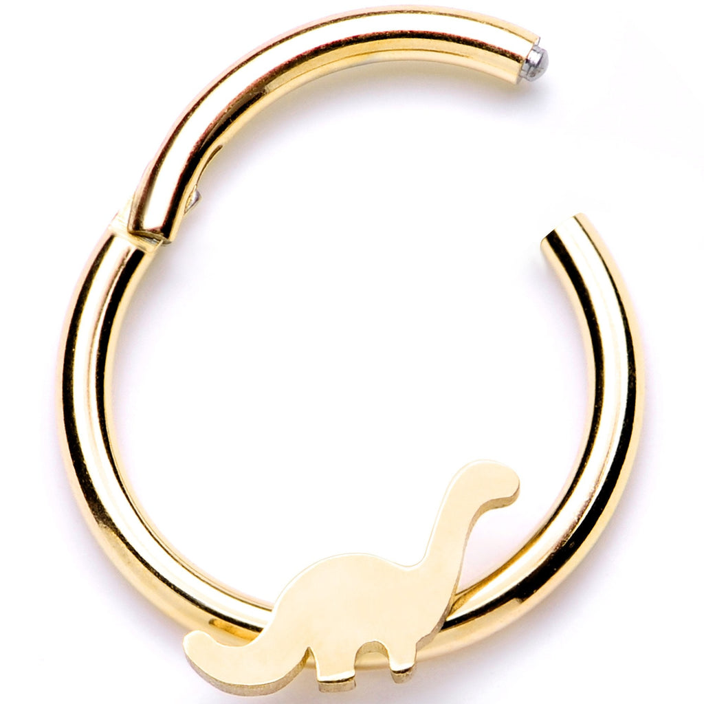 16G 3/8 Gold Tone Tiny Dinosaur Hinged Segment Ring