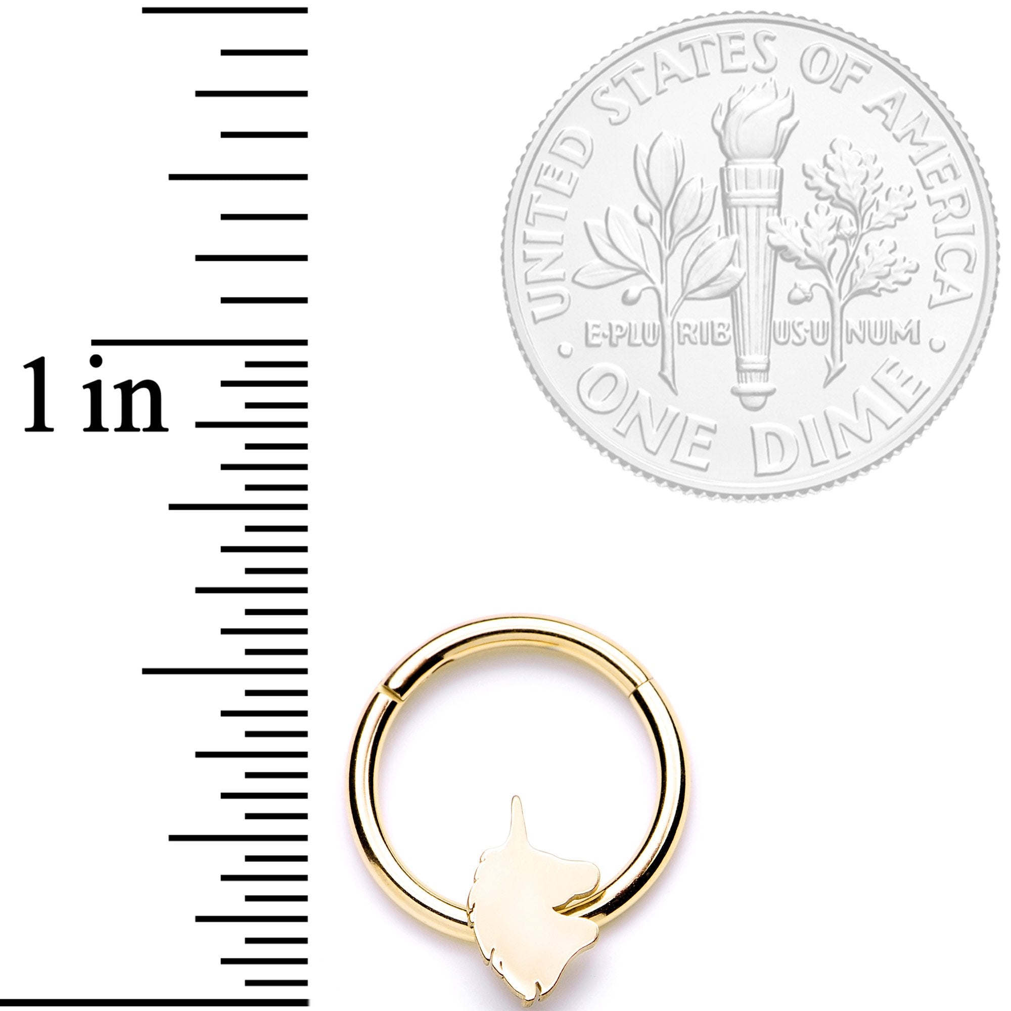 16G 3/8 Gold Tone Unicorn Hinged Segment Ring