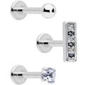 16G 5/16 Clear Black CZ Bar Internally Threaded Labret Set of 3