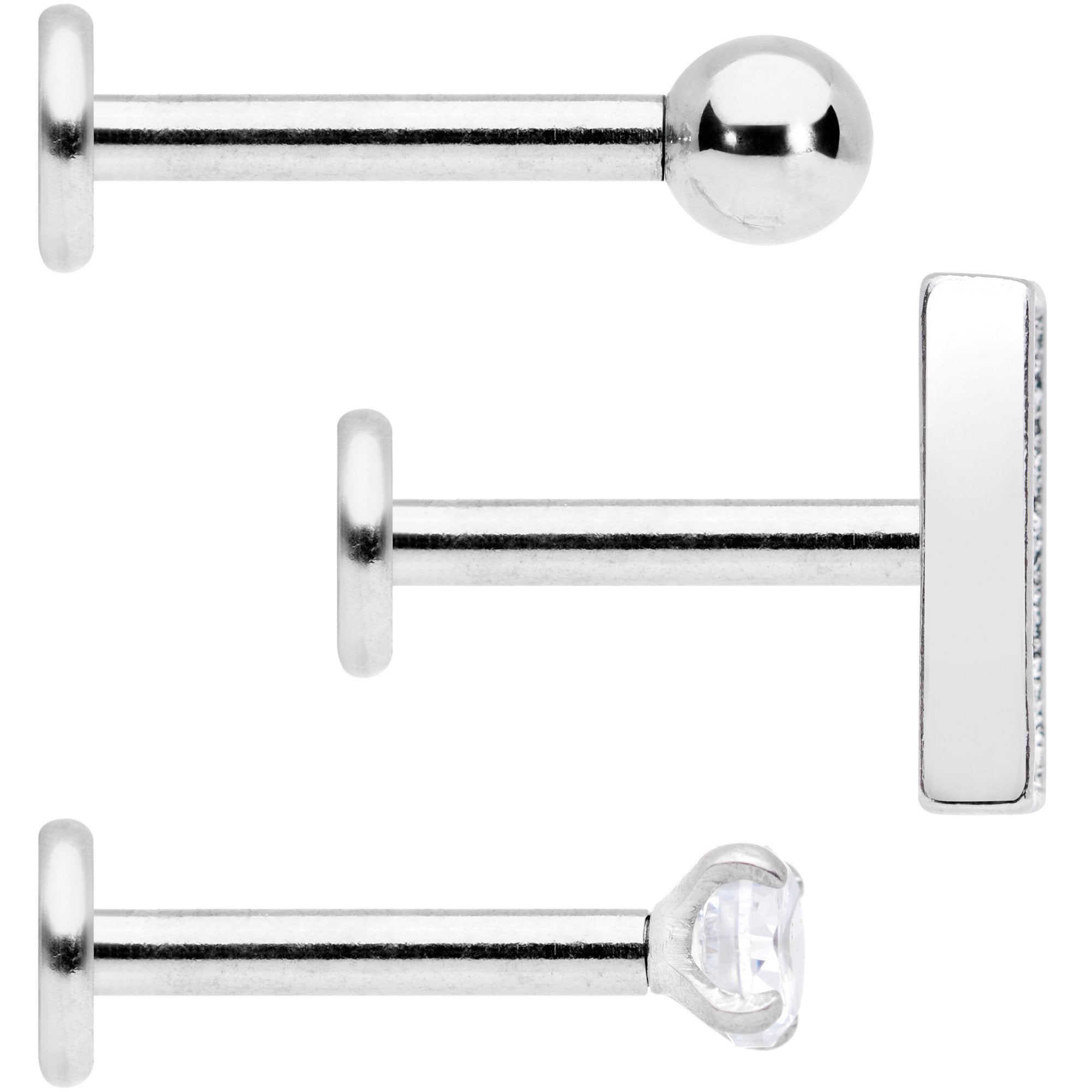 16G 5/16 Clear Black CZ Bar Internally Threaded Labret Set of 3