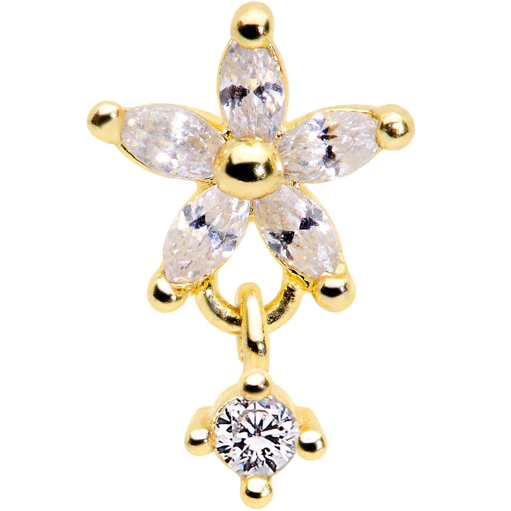 16G 5/16 Clear CZ Gem Gold Tone Flower Dangle Cartilage Tragus