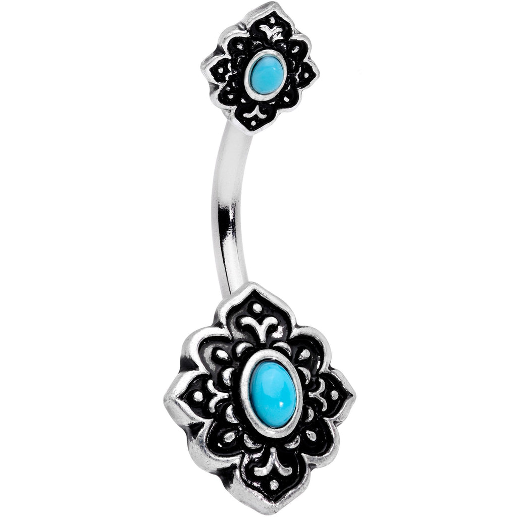 Faux Turquoise Beautiful Baroque Double Mount Belly Ring