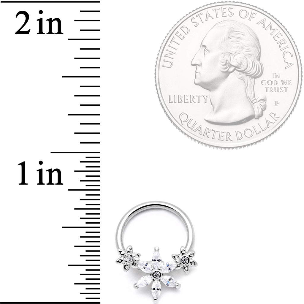 16G 3/8 Clear CZ Gem Flower BCR Captive Ring