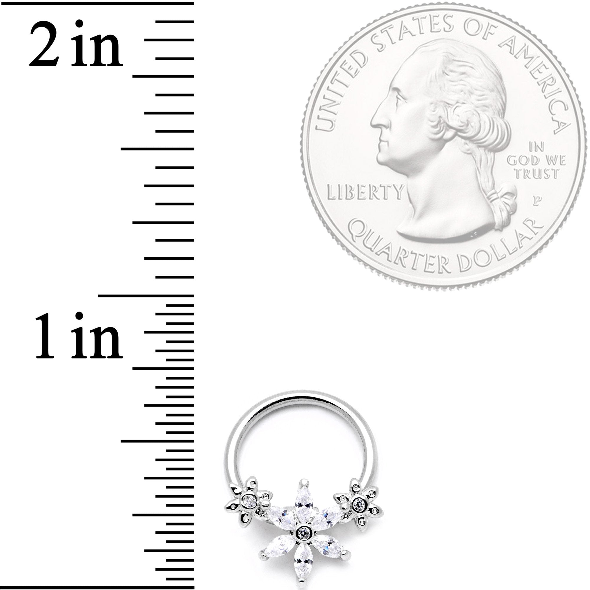 16G 3/8 Clear CZ Gem Flower BCR Captive Ring