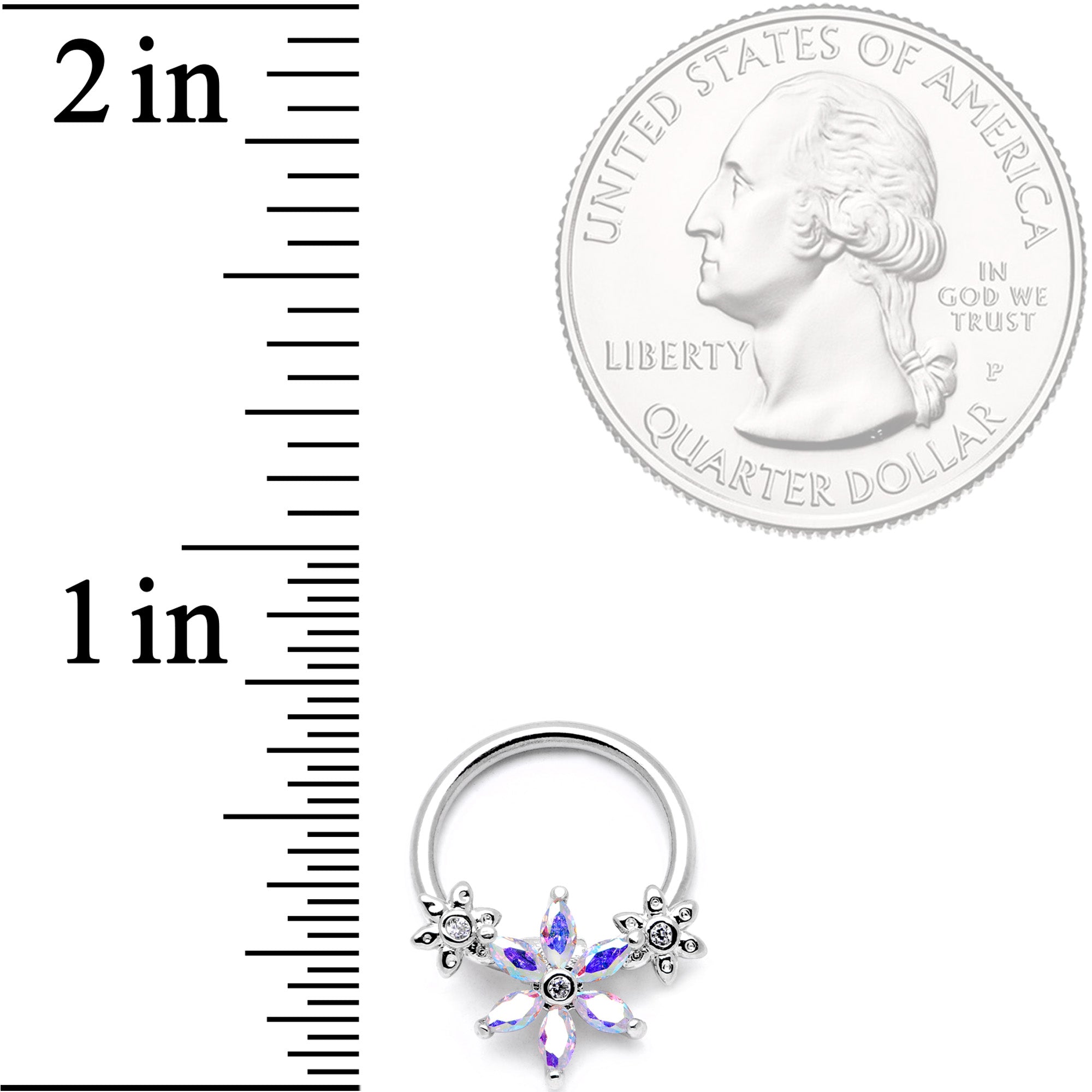 16G 3/8" Aurora CZ Gem Flower BCR Captive Ring