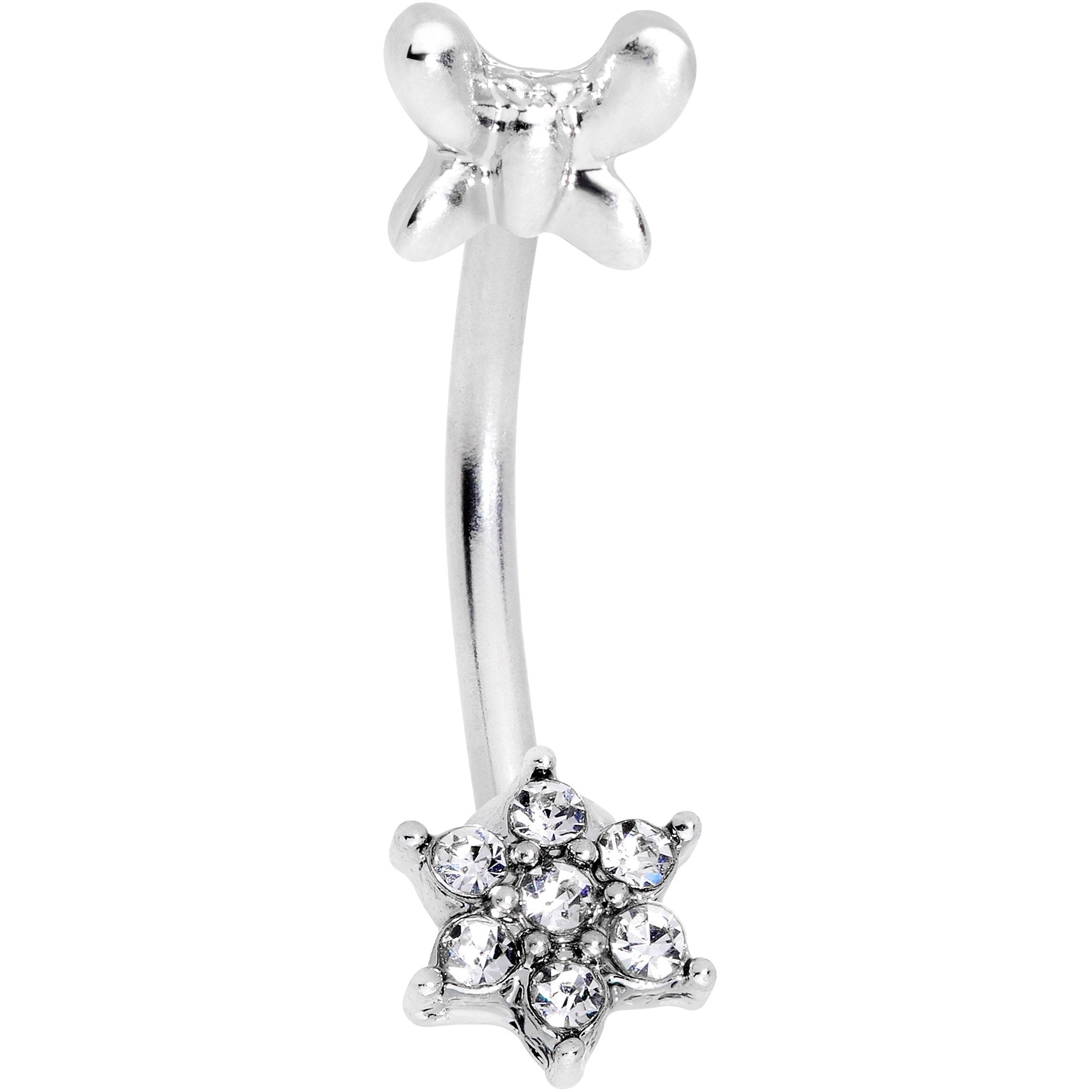 16G 3/8 Clear Gem Spring Fun Flower Curved Eyebrow Ring