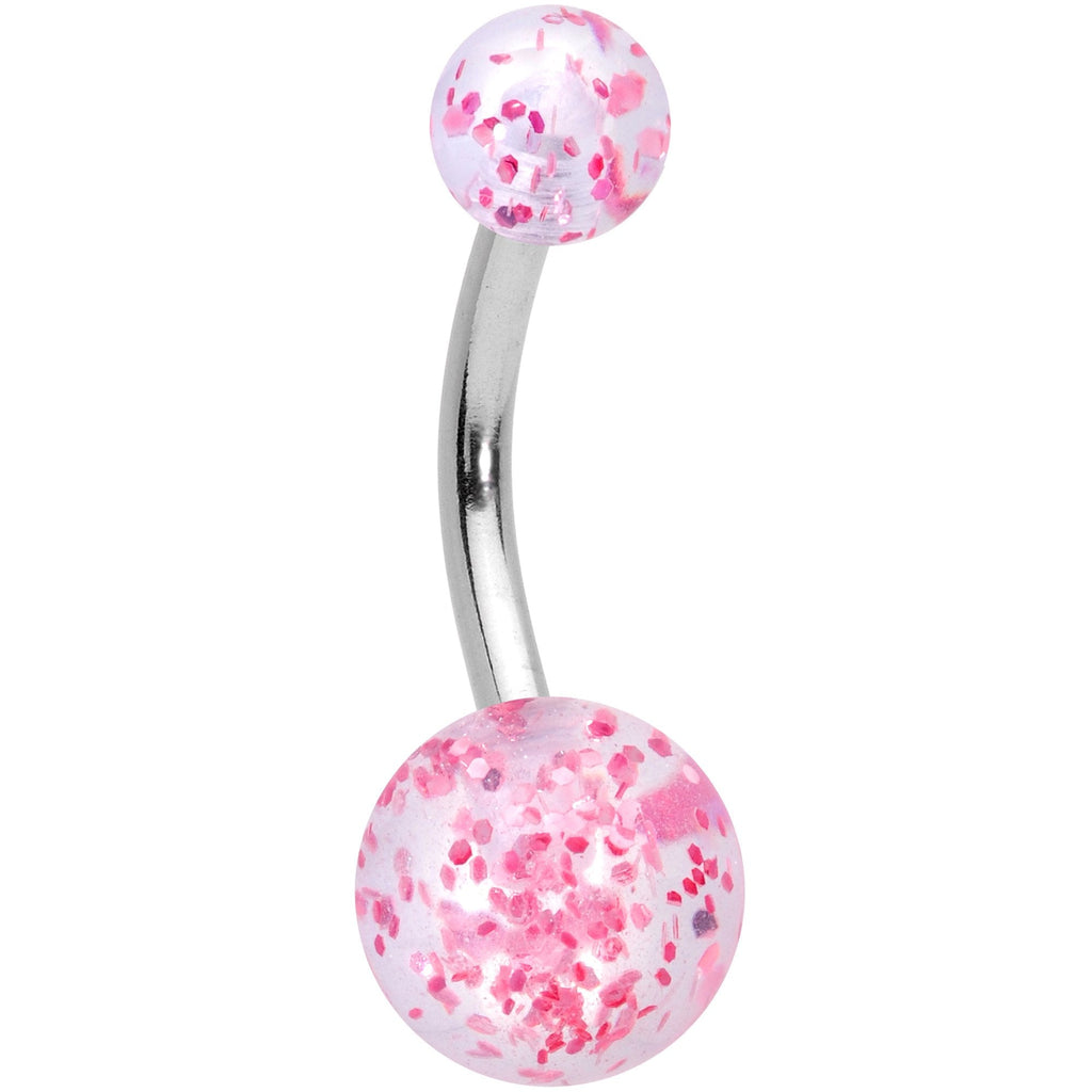 Aurora Gem Pink Pearlescent Glitter Heart Belly Ring Set of 4