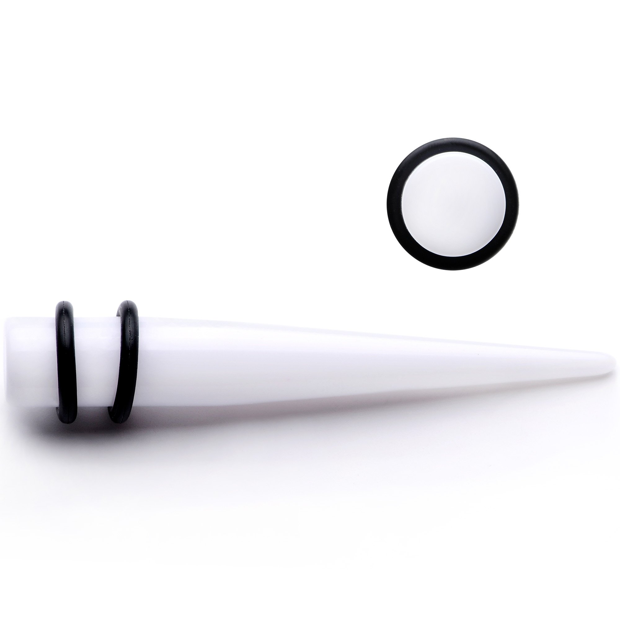 White Acrylic Straight Taper Set Available in Sizes  14G to 00G