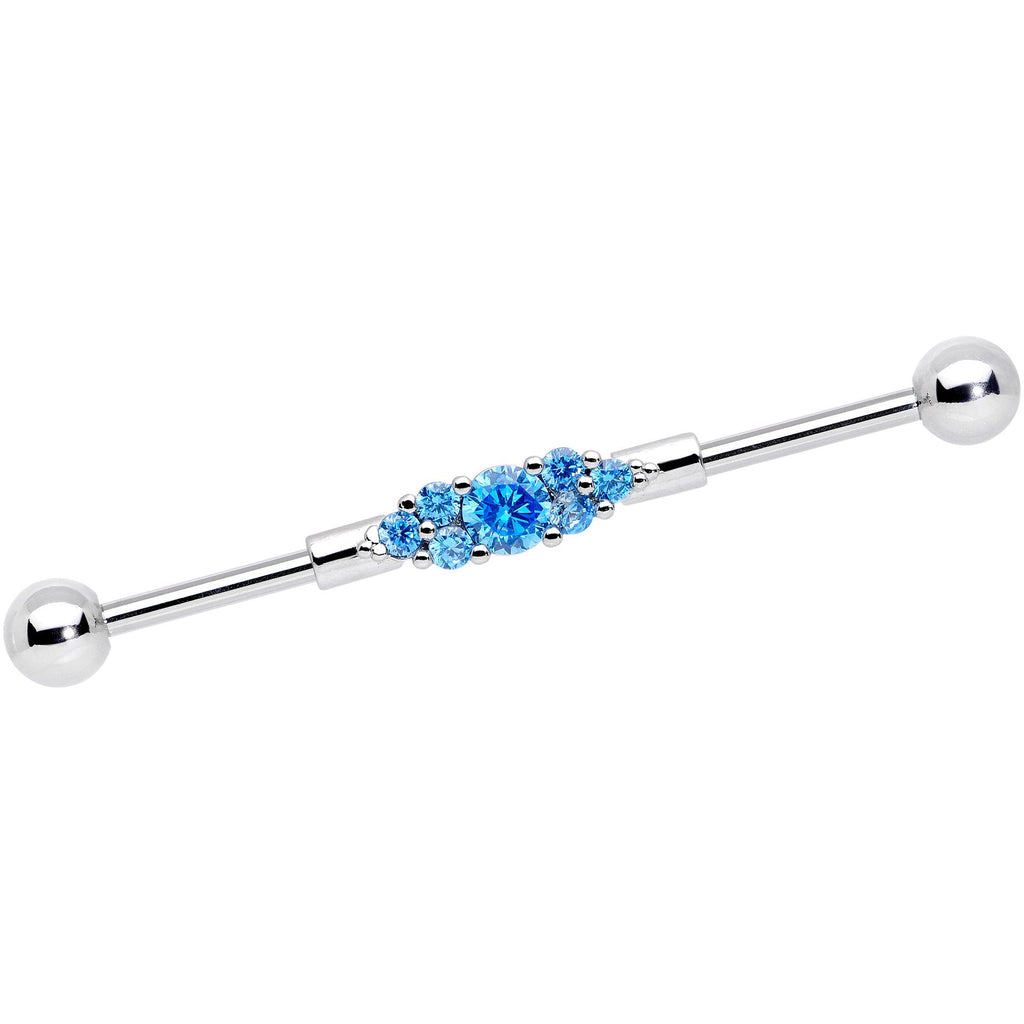 14G Aqua CZ Gem Fashionista Industrial Barbell 38mm
