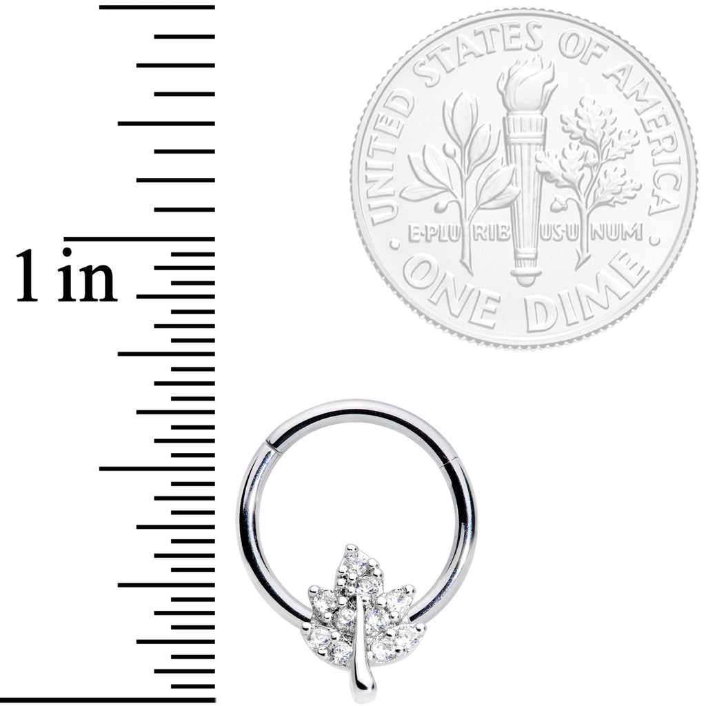 16G 3/8 Clear CZ Gem Maple Leaf Hinged Segment Ring