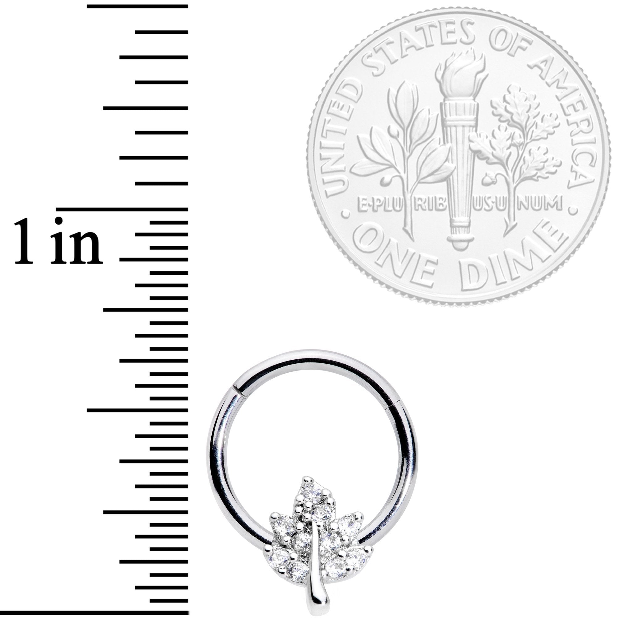 16G 3/8 Clear CZ Gem Maple Leaf Hinged Segment Ring