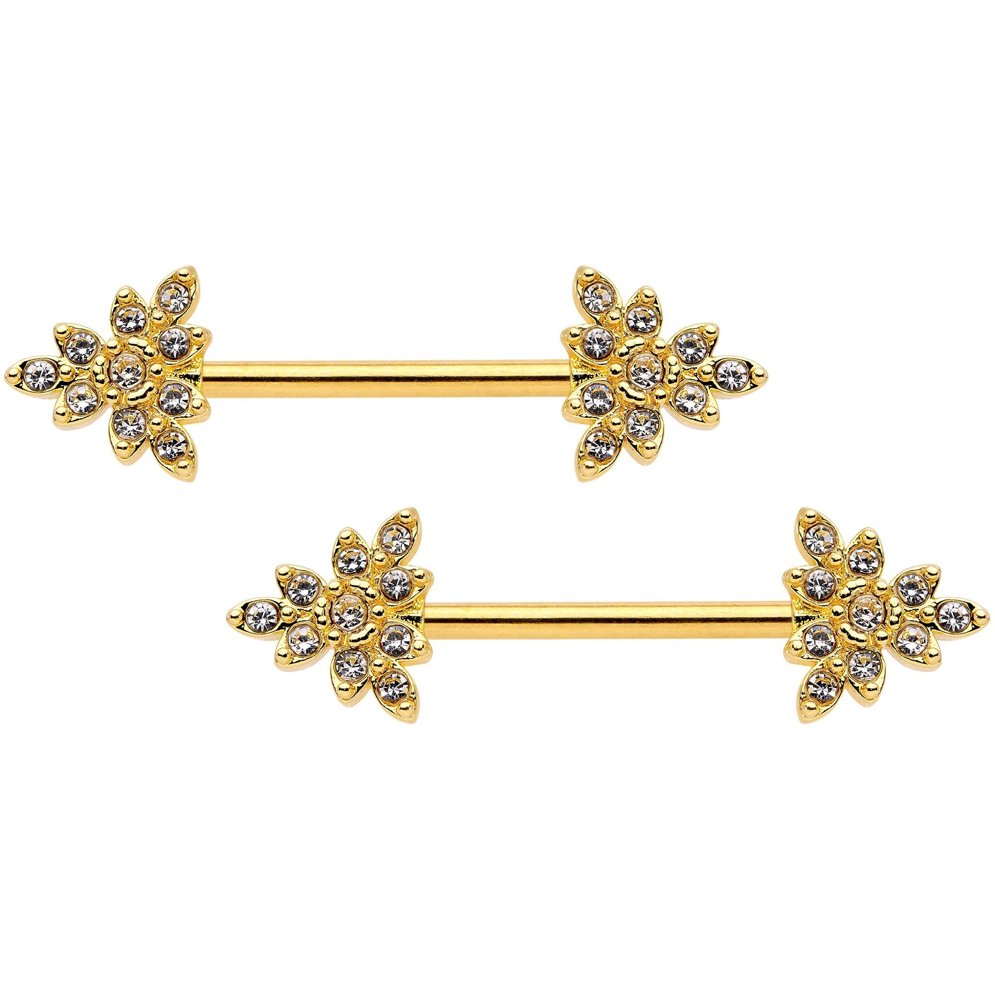 14G 9/16 Clear CZ Gem Elegant Triangle Nipple Ring Set
