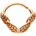 16G 3/8 Rose Gold Tone Ring of Feathers Closure Ring