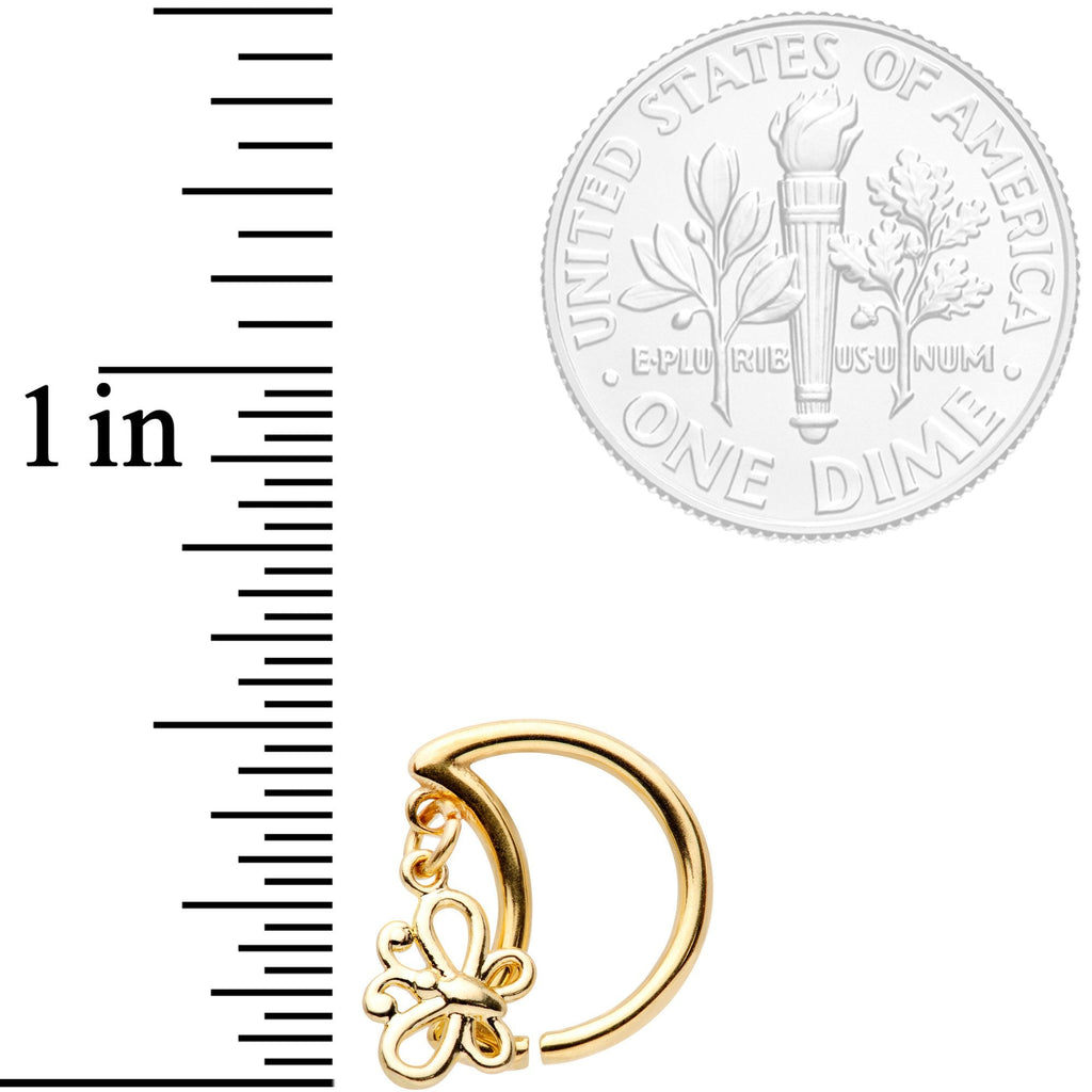 16G 3/8 Gold Tone Crescent Moon Butterfly Right Ear Closure Ring