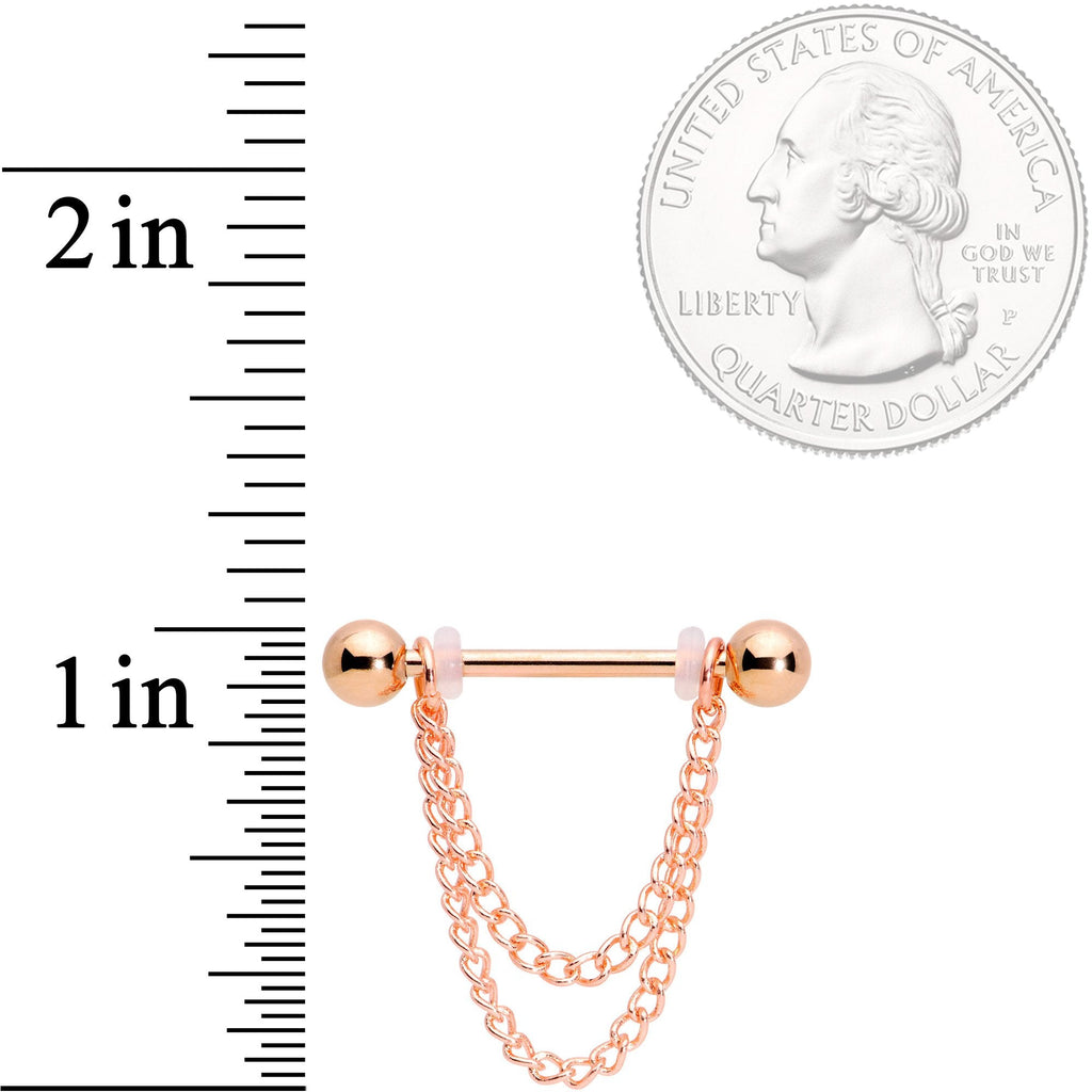 14G Rose Gold Tone Chain Dangle Nipple Ring Set