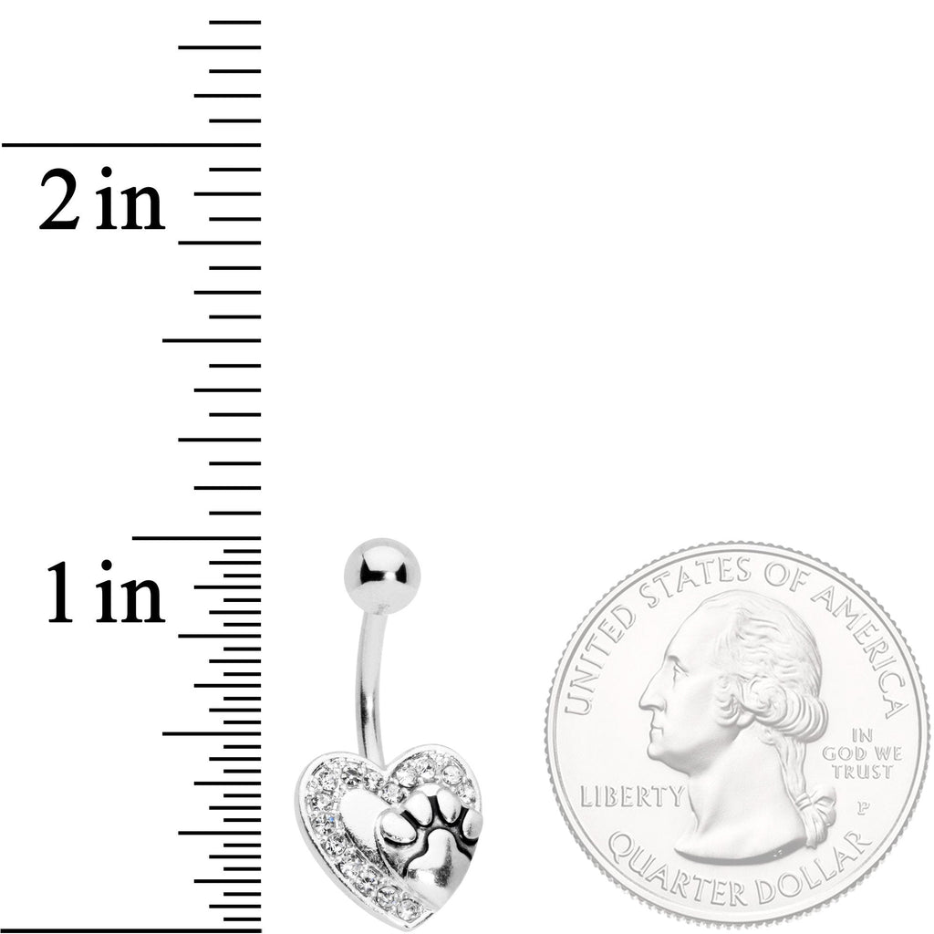 Clear Gem Dog Paw Print Heart Puppy Love Belly Ring