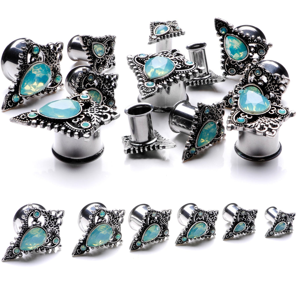 Green Gem Fleur De Lis Double Flare Plug Set Sizes 6mm to 16mm