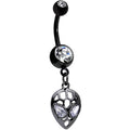 Clear CZ Gem Black Openwork Alien Dangle Belly Ring