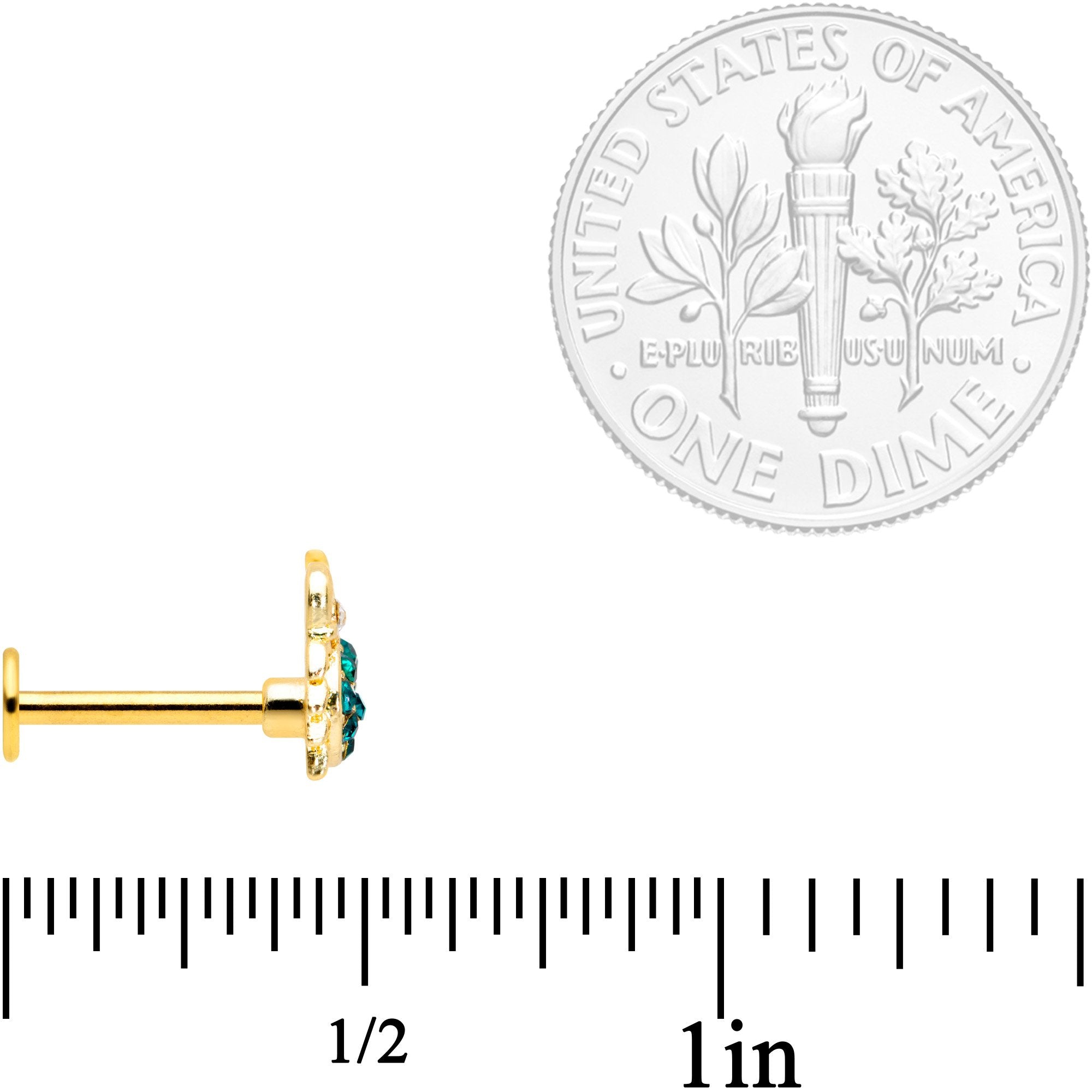 16G 5/16 Clear Green Gem Gold Tone Nautical Crab Labret Tragus